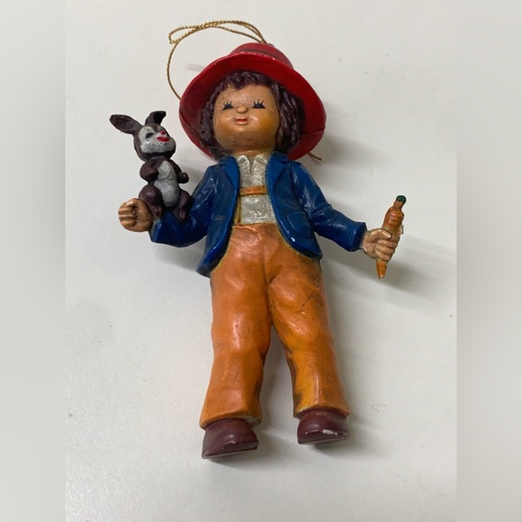 Vintage Miniature Resin Composite Boy w/ Rabbit & Carrot Figurine Ornament - Picture 9 of 10